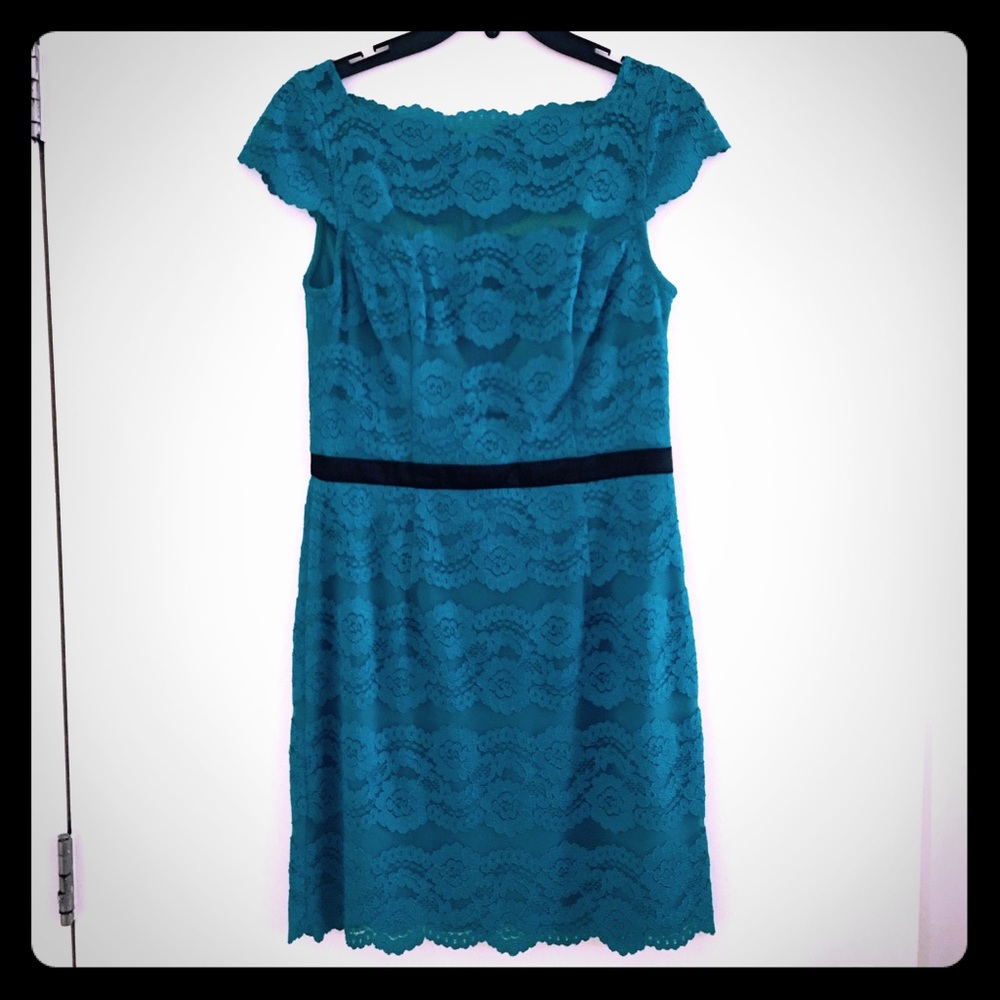 Hailey Logan by Adrianna Papell teal lace dress